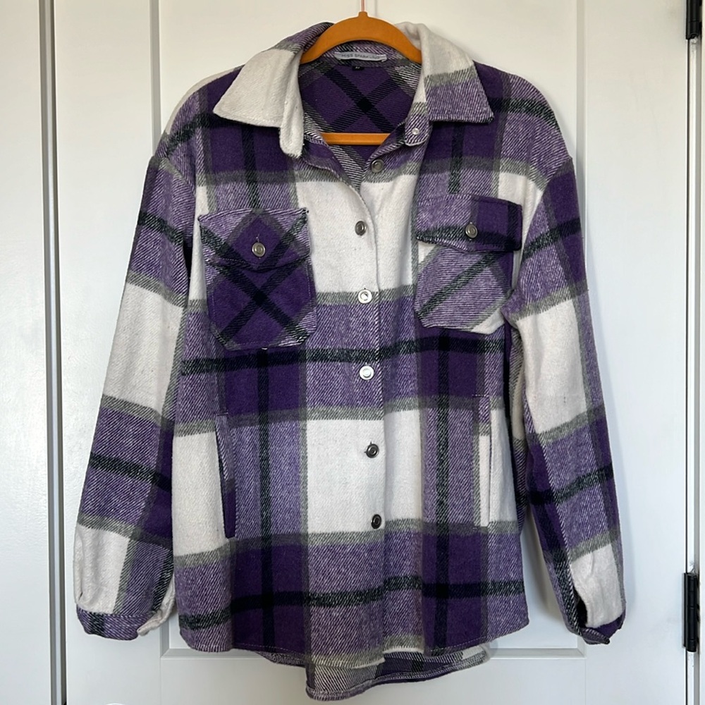 Miss Sparkling Purple Plaid Oversized Shacket M